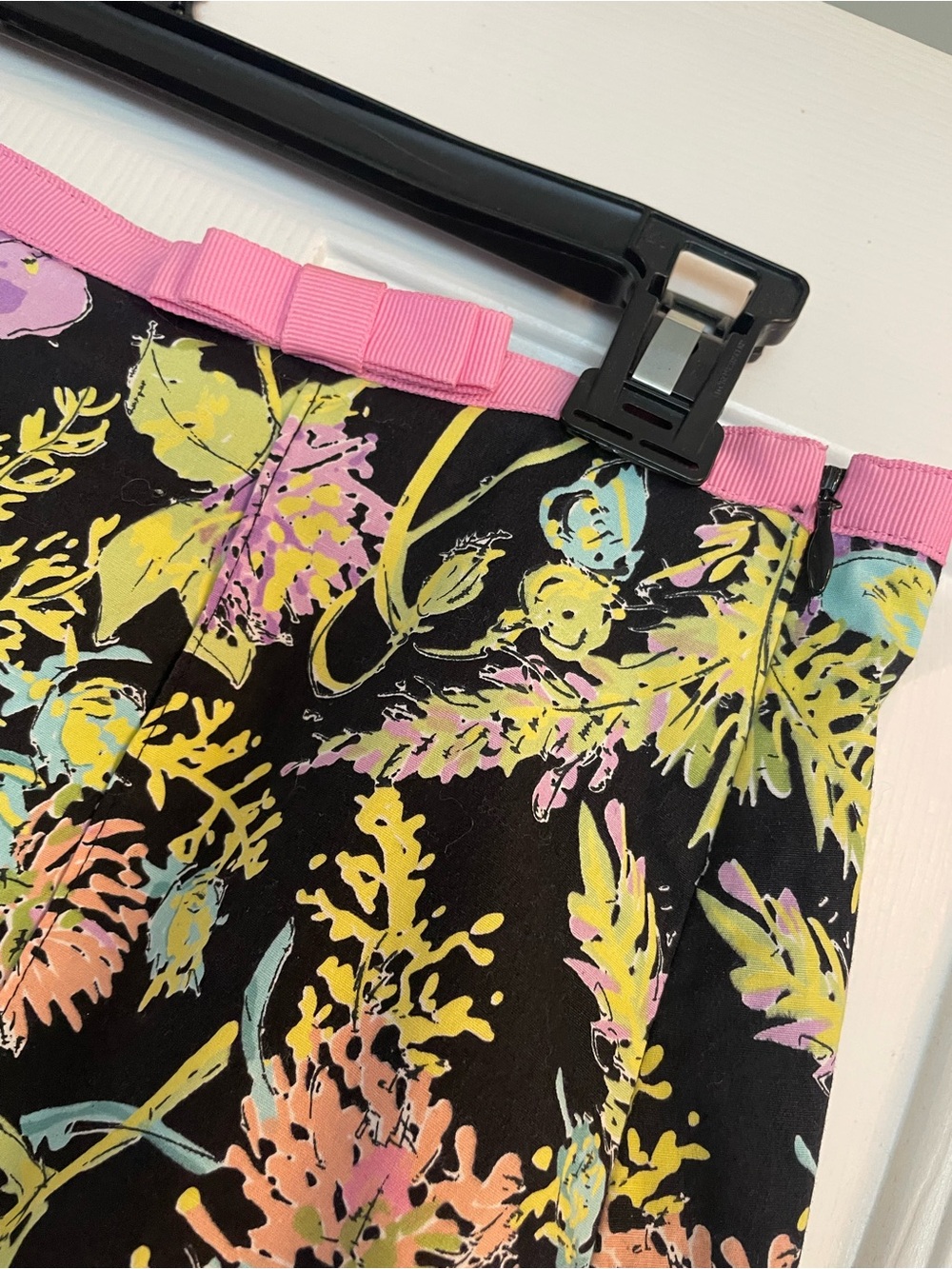 Rafaella Black A-Line Skirt with Pink Trim and Multicolor Floral Print